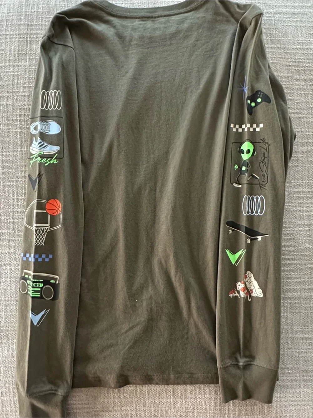 Adidas Kids Play Your Way Long Sleeve T-Shirt Olive Green Graphic-Large NWT